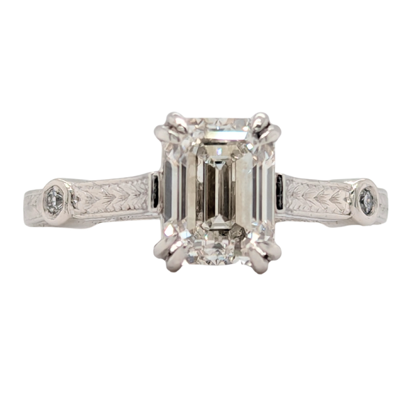 Estate: Platinum 1.41 Carat Emerald Cut Engagement Ring With Engraving