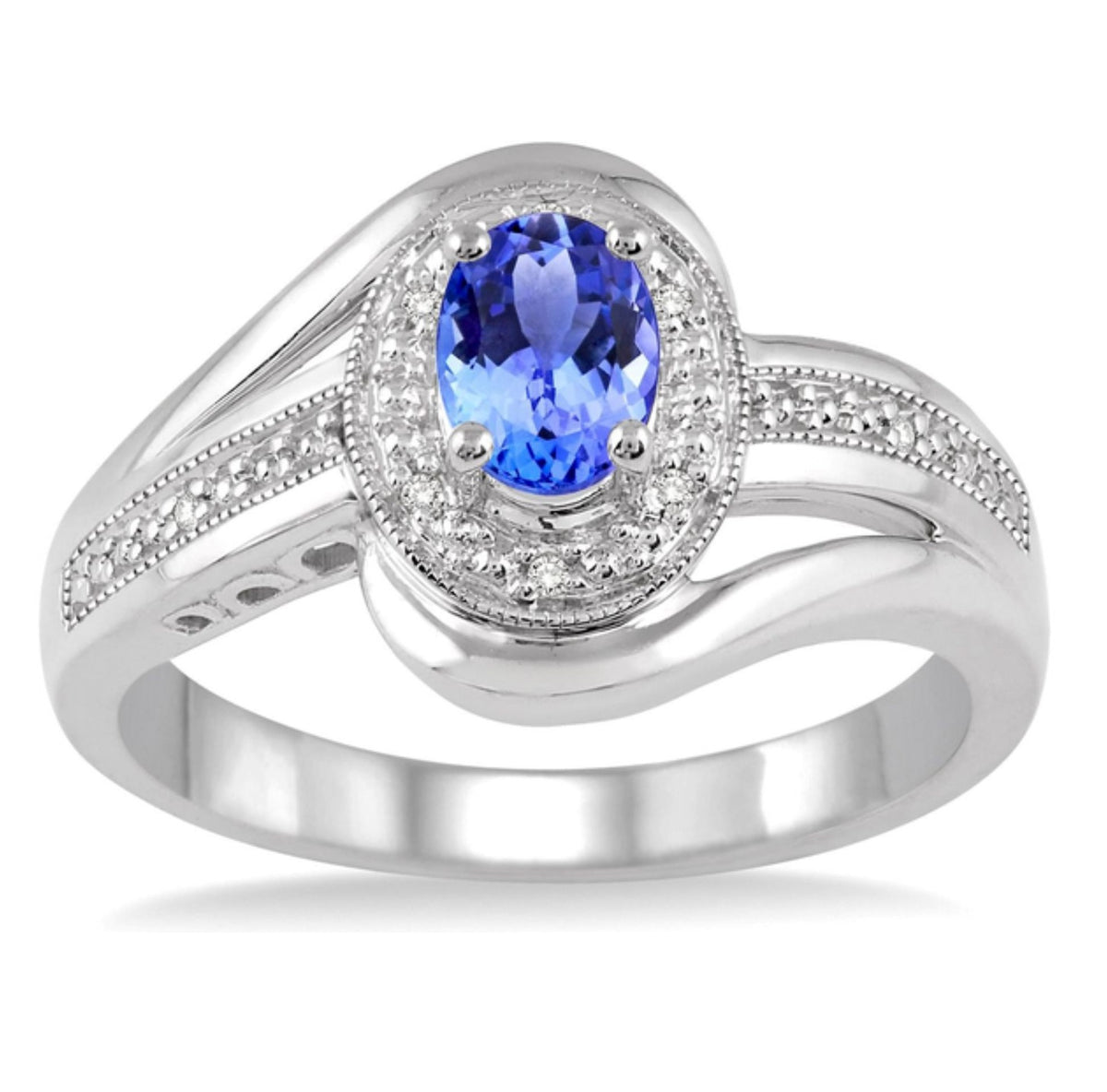 Sterling Silver Oval Tanzanite Ring with Diamond Accents