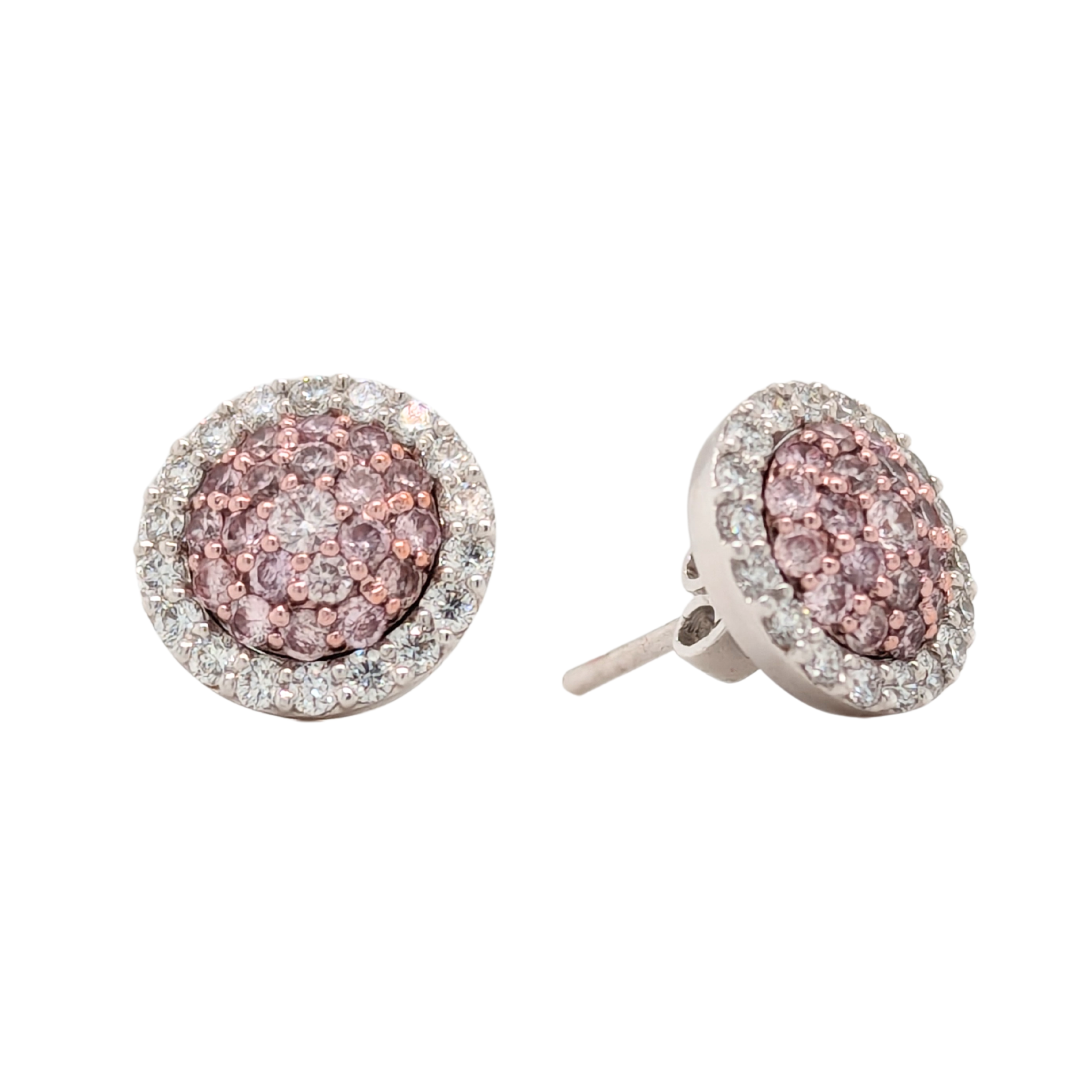 18K Pink Diamond Pave Button Earrings with Jackets