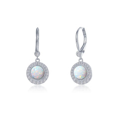 Sterling Silver Platinum Finish Created Opal Leverback Dangle Earrings