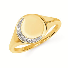 14K YG .05CTW HALF MOON SIGNET