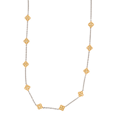 14 Karat Two Tone Diamond Clover Station Necklace