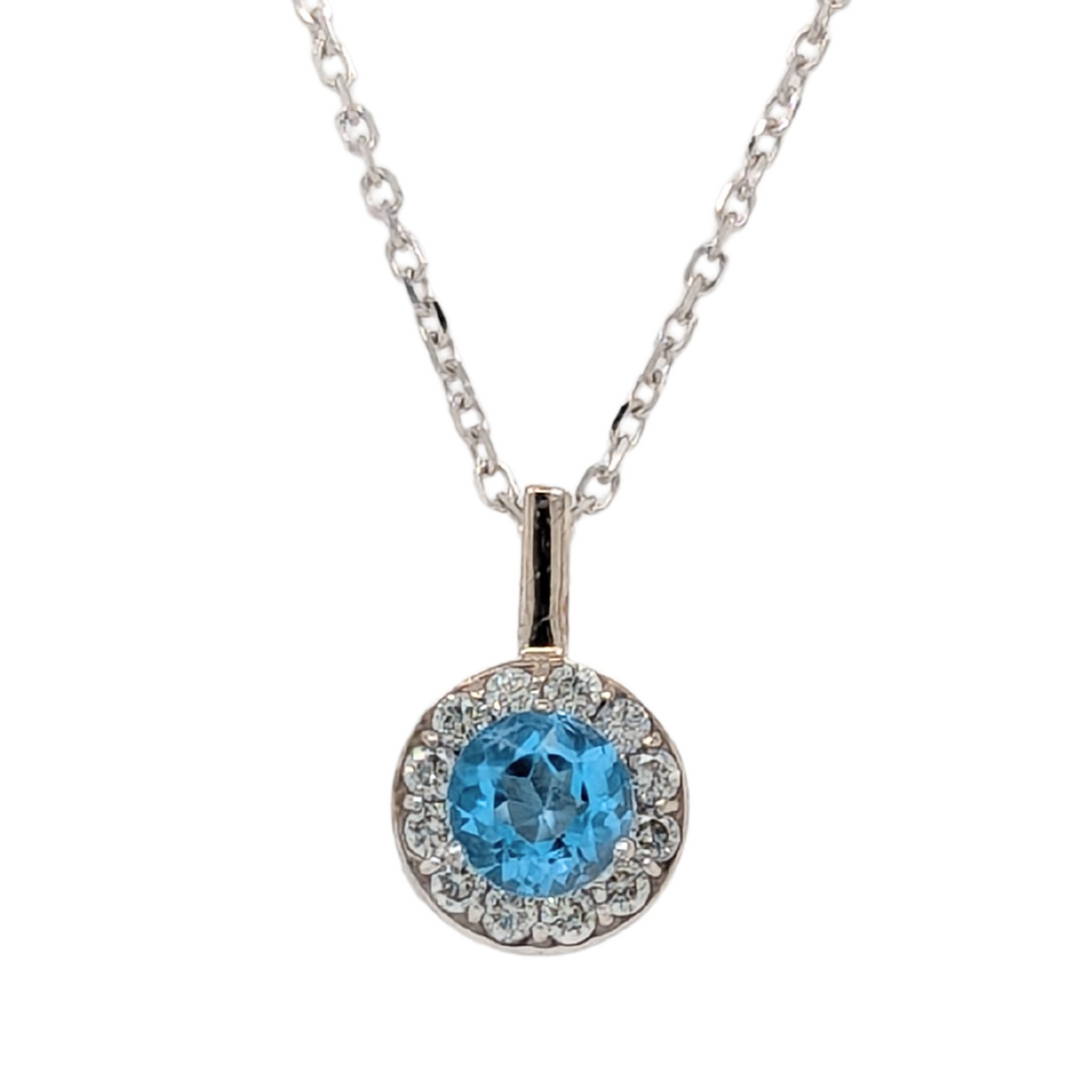 14K Blue Topaz Birthstone Pendant and Chain