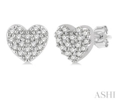 10K Gold Diamond Cluster Heart Stud Earrings