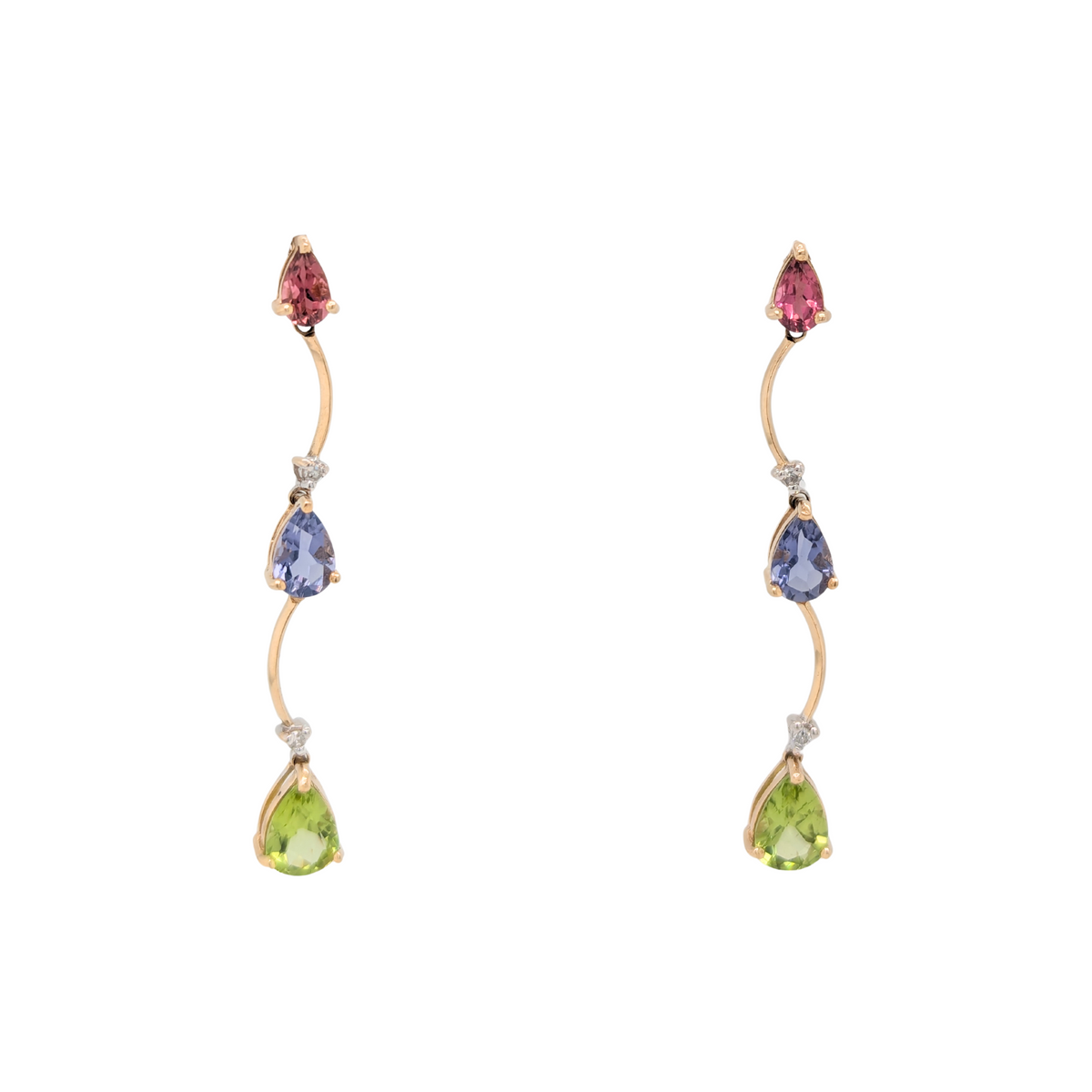 Estate: 14K Yellow Gold Multi-Gemstone Dangle Earrings