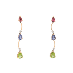 Estate: 14K Yellow Gold Multi-Gemstone Dangle Earrings
