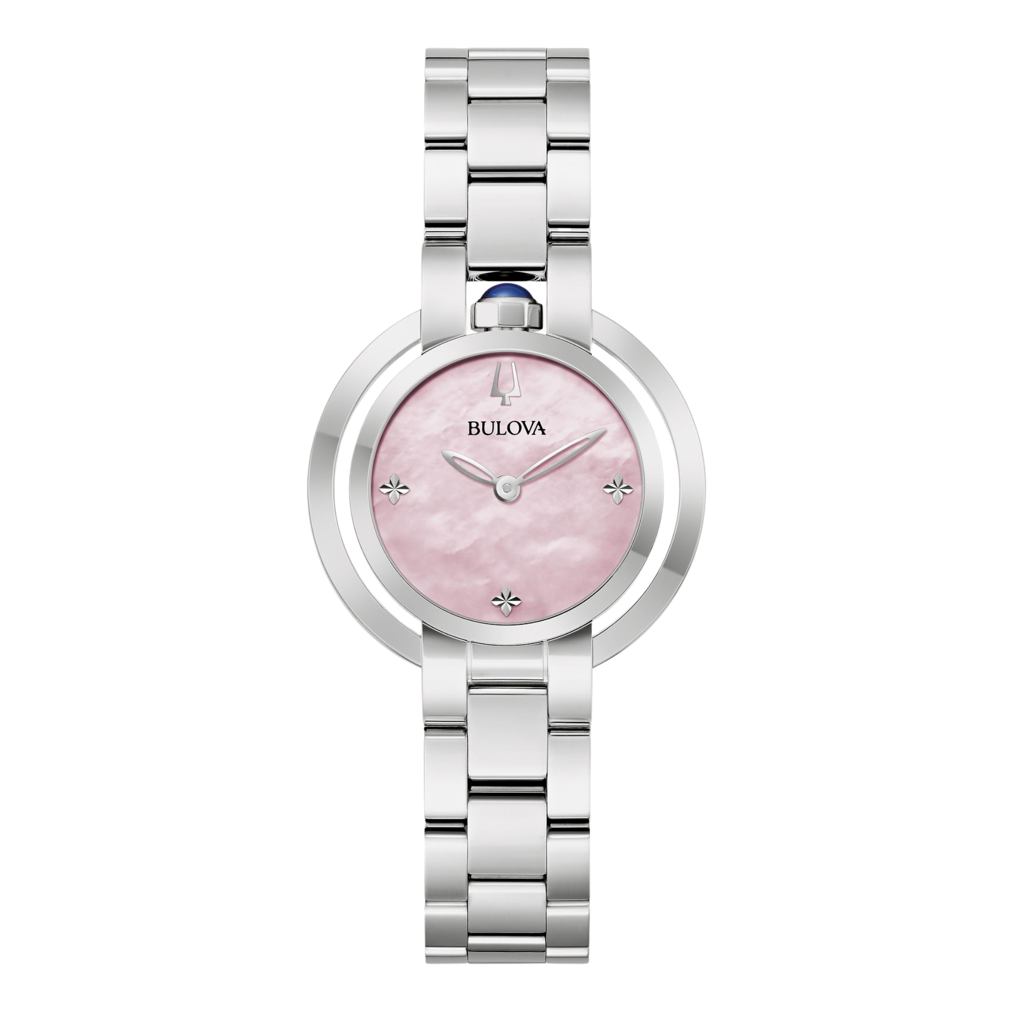 Bulova Stainless Pink Mother of Pearl Clover Watch 96L338