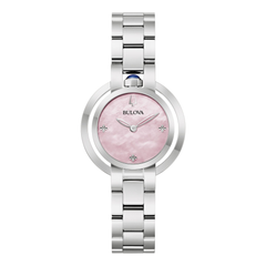 Bulova Stainless Pink Mother of Pearl Clover Watch 96L338
