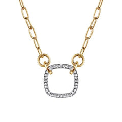 14K Two Tone Cushion Shape Diamond Necklace
