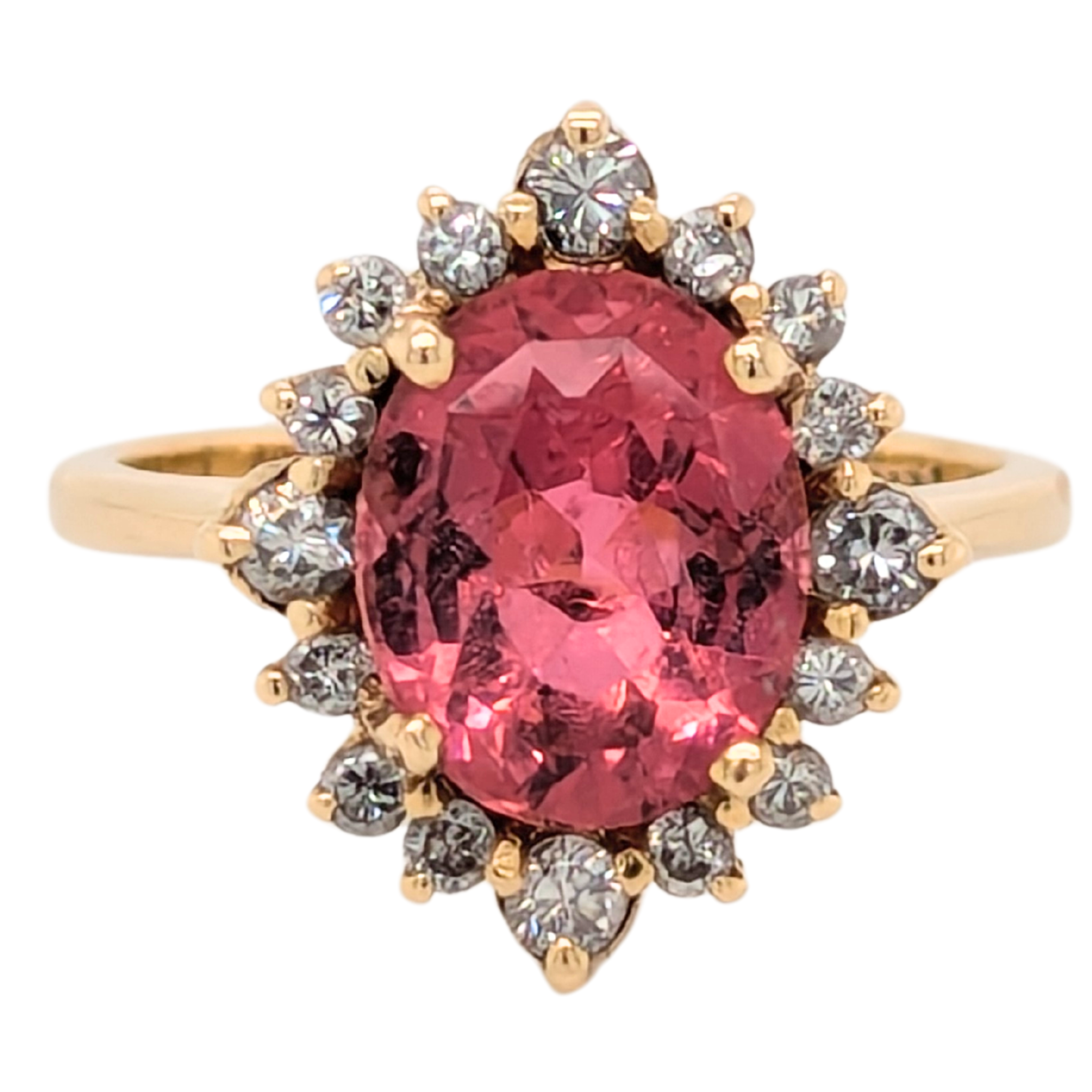 Estate: 14K 3CT Oval Pink Tourmaline Ring with Diamond Halo