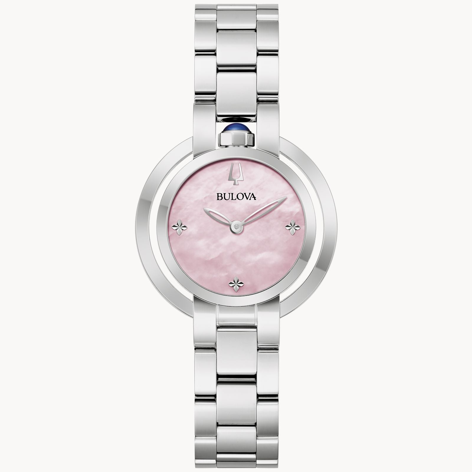 Bulova Stainless Pink Mother of Pearl Clover Watch 96L338
