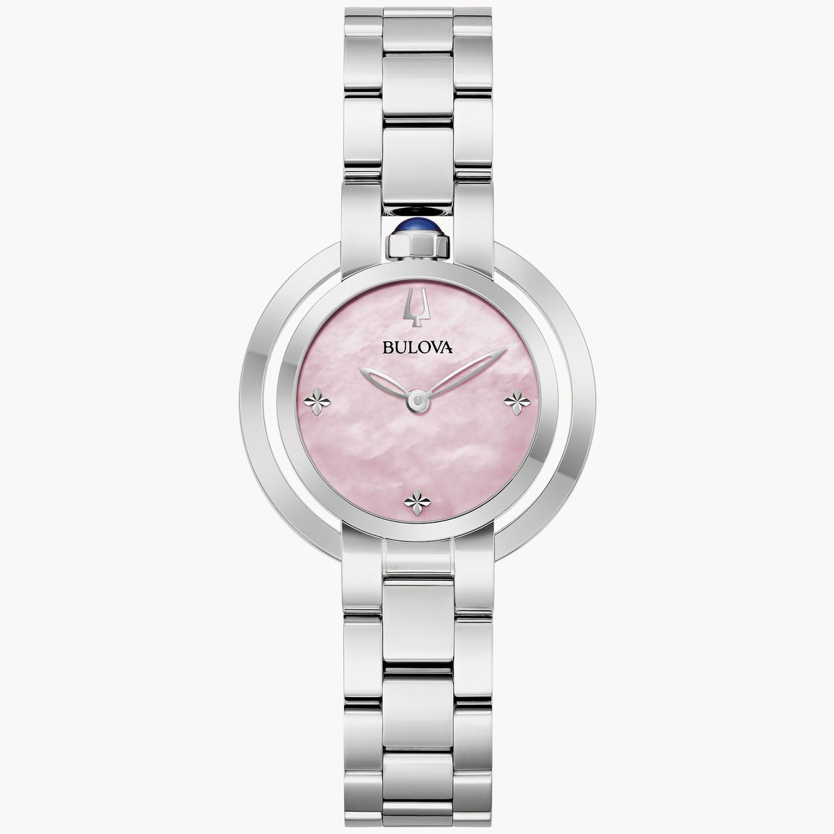 Bulova Stainless Pink Mother of Pearl Clover Watch 96L338