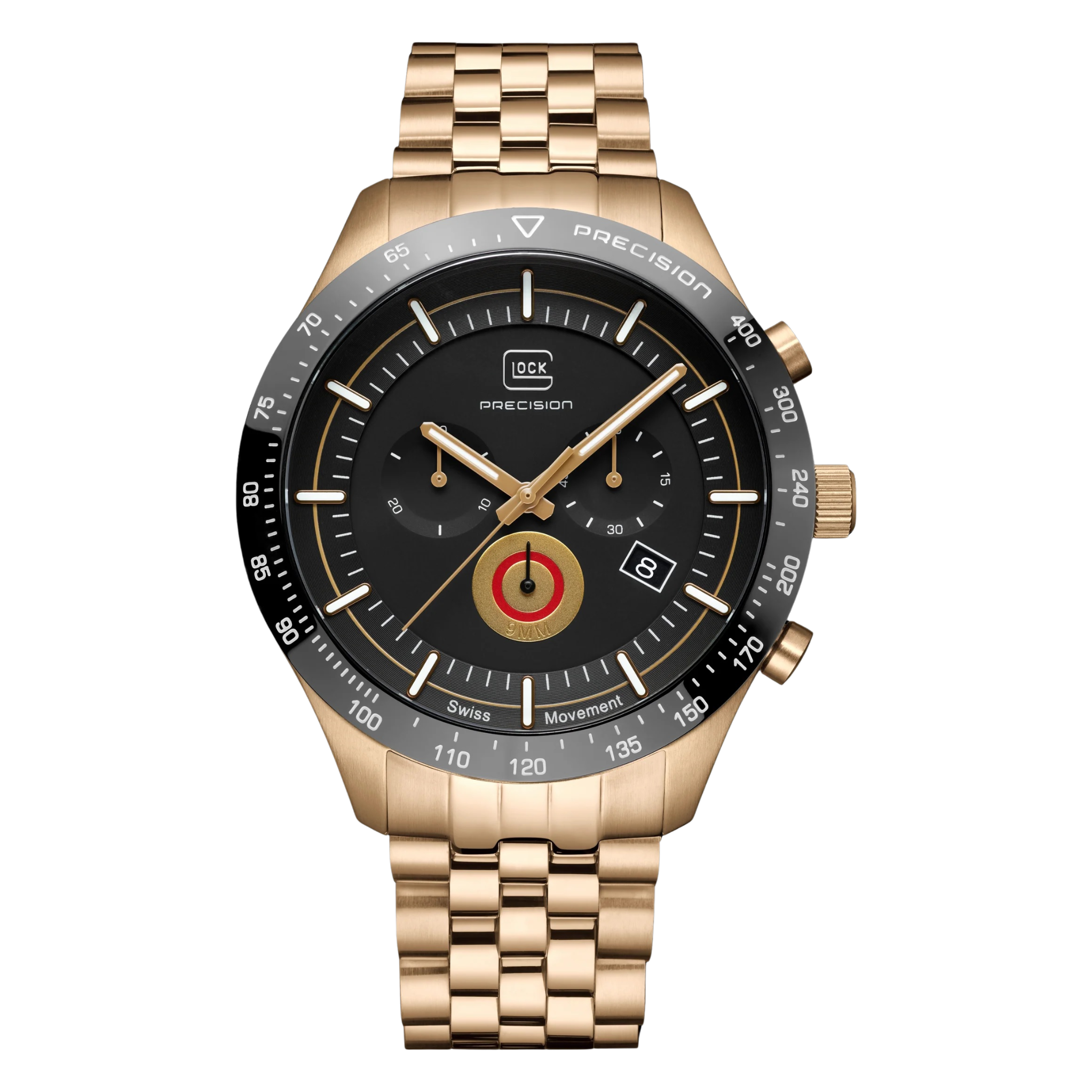 GLOCK GW-35-2-22 Coyote Chronograph Watch with Metal Band and Bullet Accent