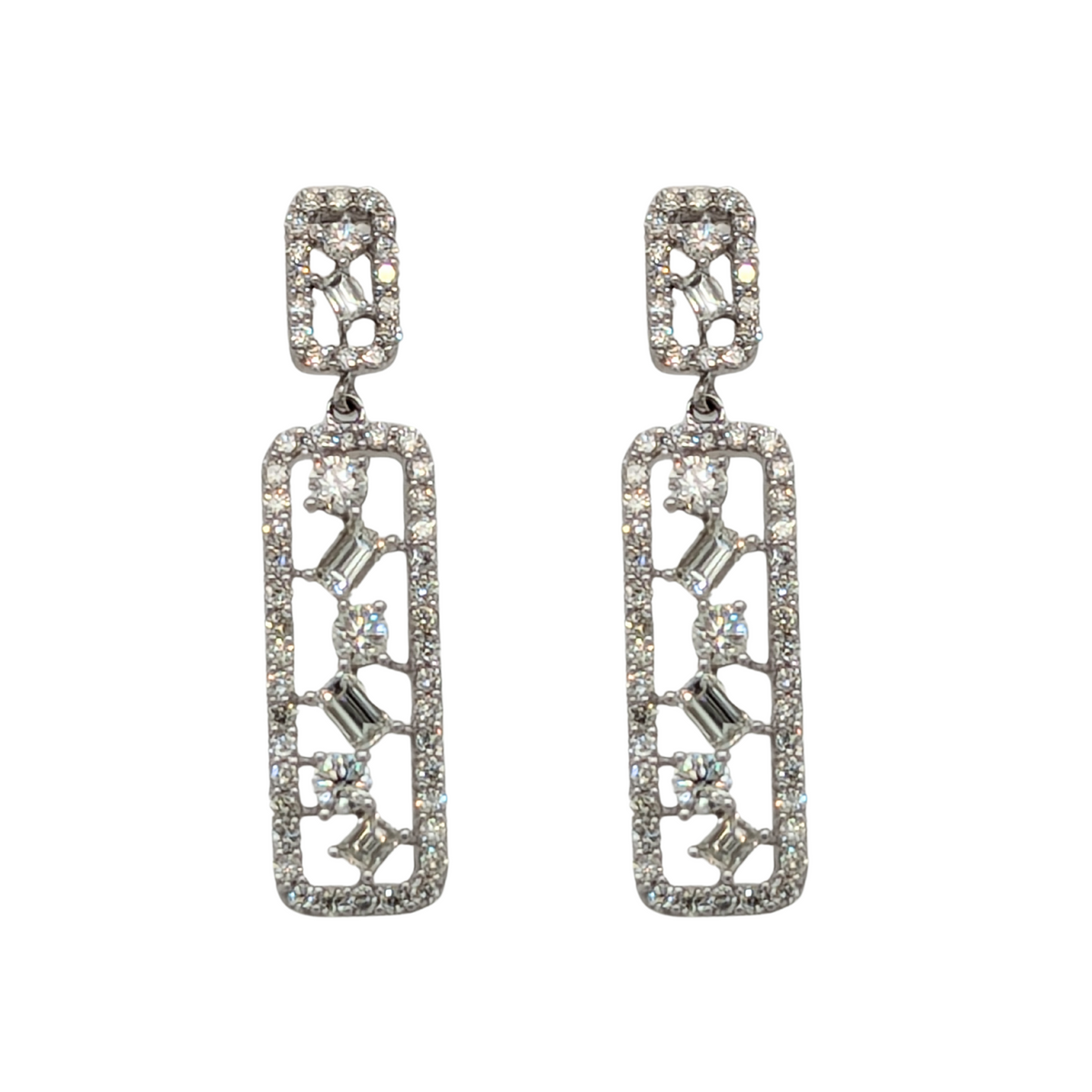 14K White Gold Baguette Drop Diamond Earrings