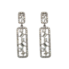 14K White Gold Baguette Drop Diamond Earrings