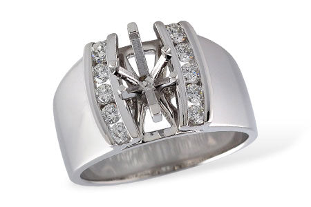 14KT White Gold Wide Engagement Ring Semi-Mount