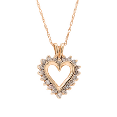 Estate: 14K Yellow Gold Diamond Heart Necklace .24CTW