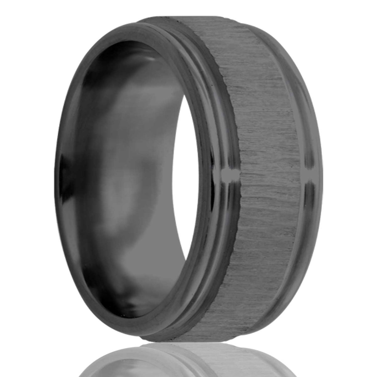 Zirconium Men's Ring with Tree Bark Center 8MM - Size 11.50