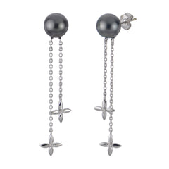 Sterling Silver Tahitian Dangle Earrings with Diamonds