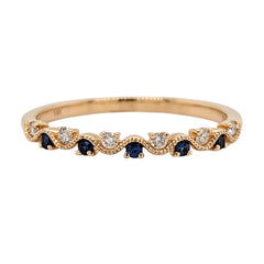 14K Yellow Gold Sapphire and Diamond Wave Stackable
