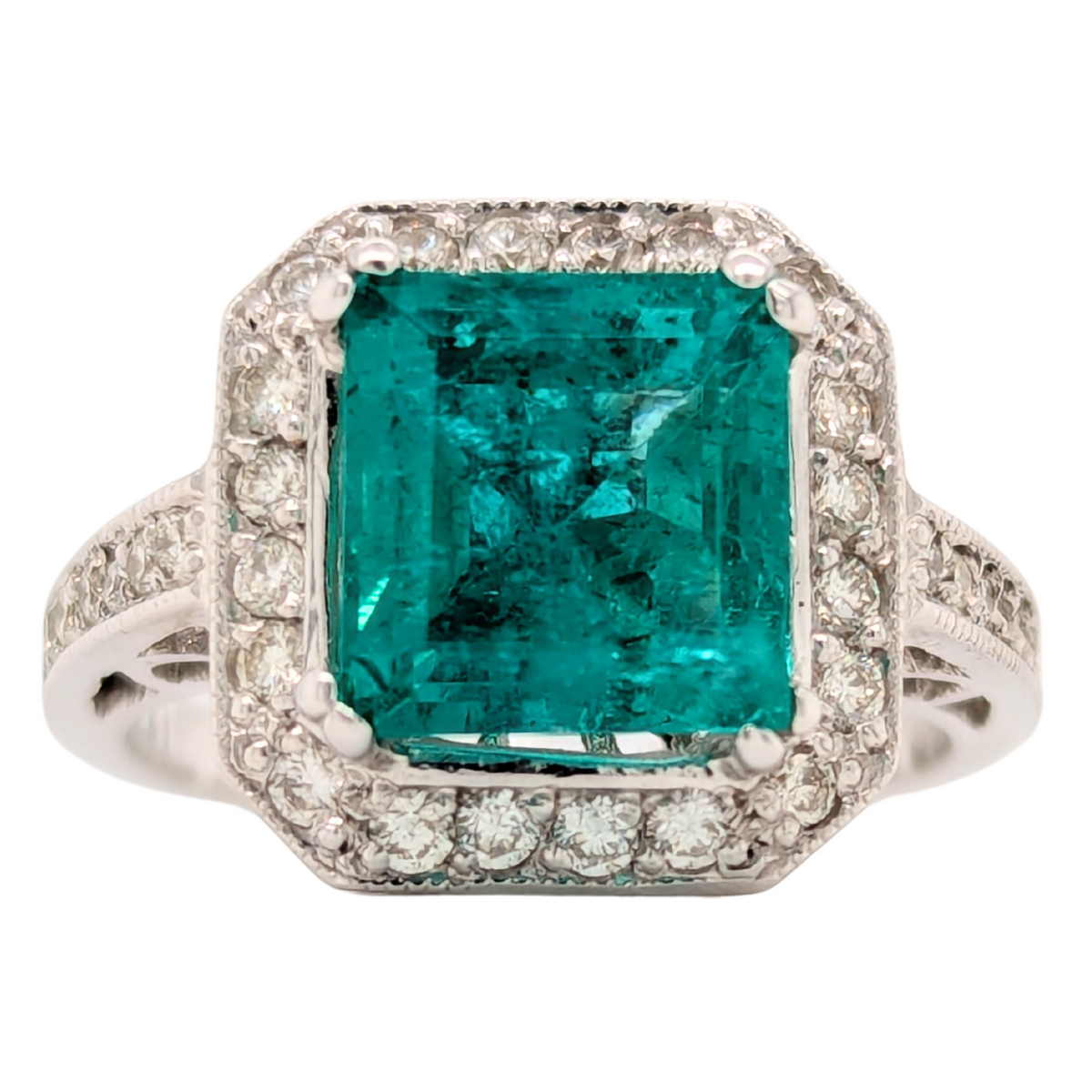18K White Gold 3CT Emerald Ring with Diamonds