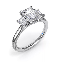 14K White Gold 3 Stone Engagement Ring Semi-Mount