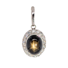 Estate: 18K Black Star Sapphire Enhancer Pendant with 1.60CTW Diamonds