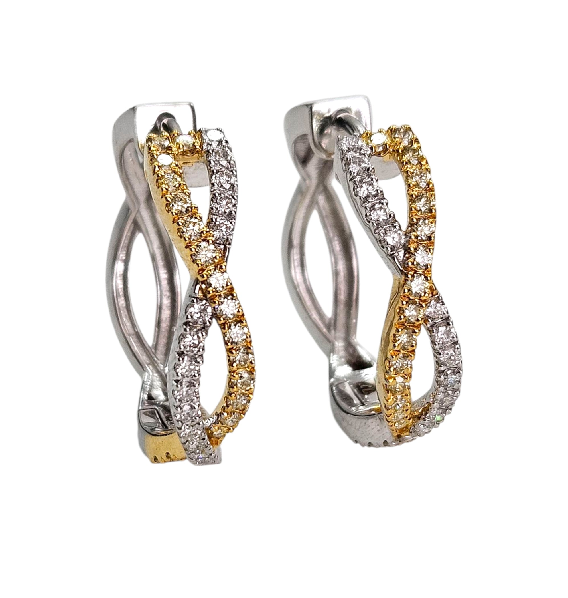 14K Two Tone Natural Yellow & White Diamond Twist Hoops