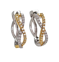 14K Two Tone Natural Yellow & White Diamond Twist Hoops