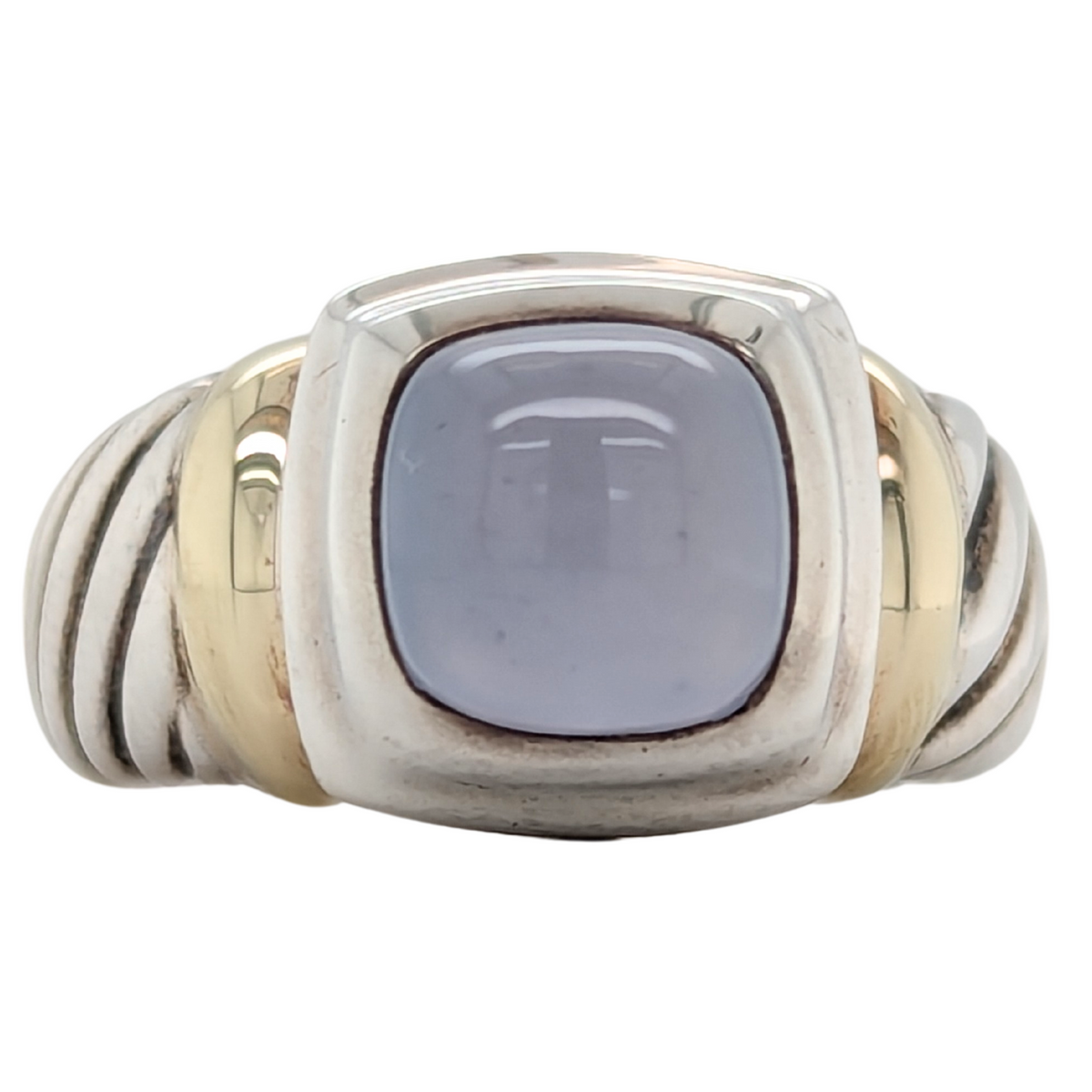 Estate: Sterling Silver + 18K Gold Chalcedony David Yurman Ring