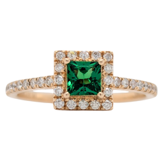 14K Yellow Gold Square Tsavorite Garnet Diamond Halo Ring