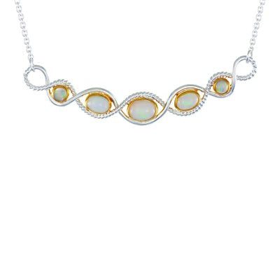 Sterling Silver Five Opal Necklace with 22K Gold Vermeil Accents