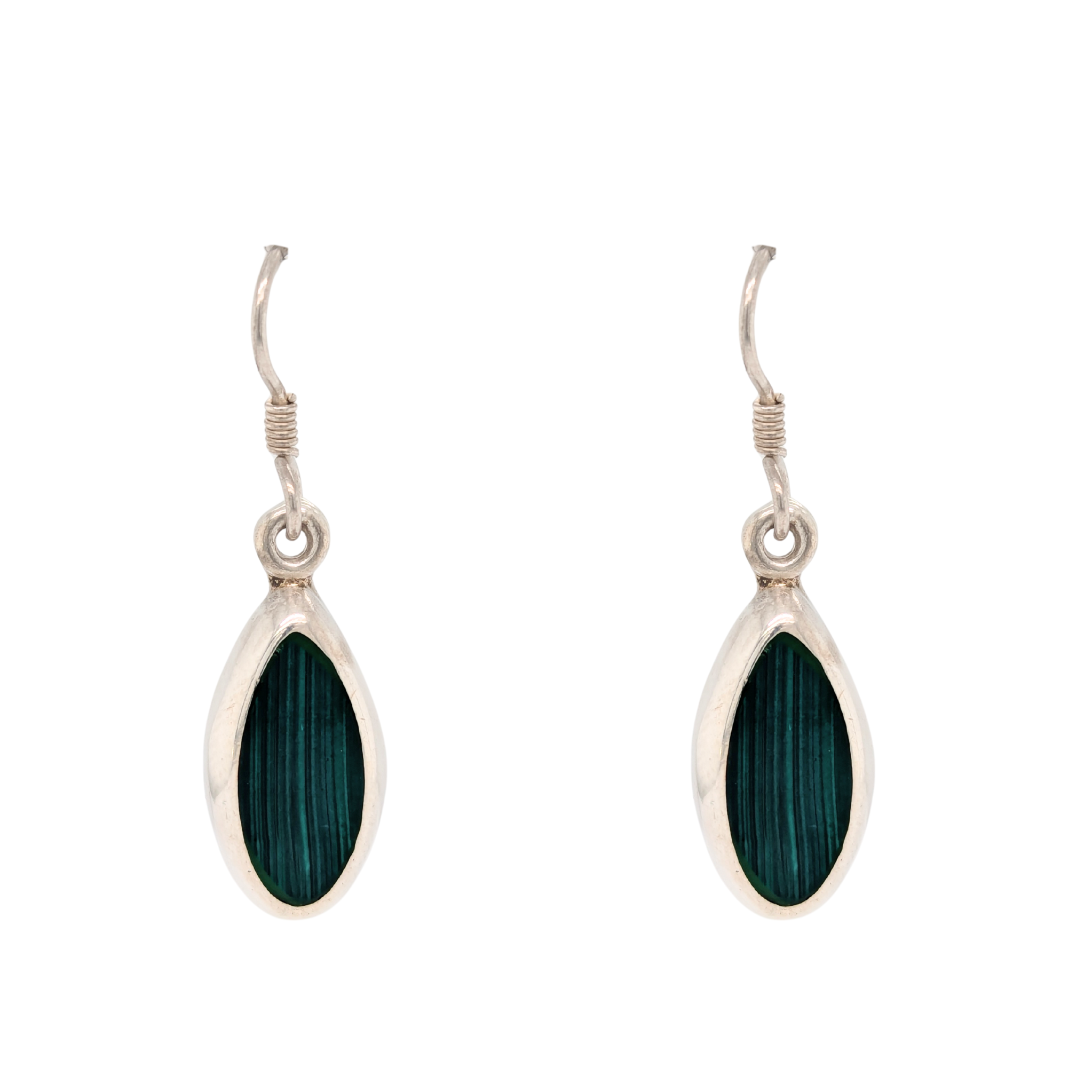 Estate: Sterling Silver Malachite French Hook Earrings