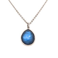 Estate: Sterling Silver Quartz with Mother of Pearl and Lapis Lazuli Necklace