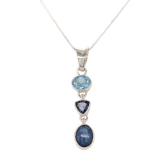 Sterling Silver Linear Blue Topaz, Iolite & Blue Kyanite Necklace