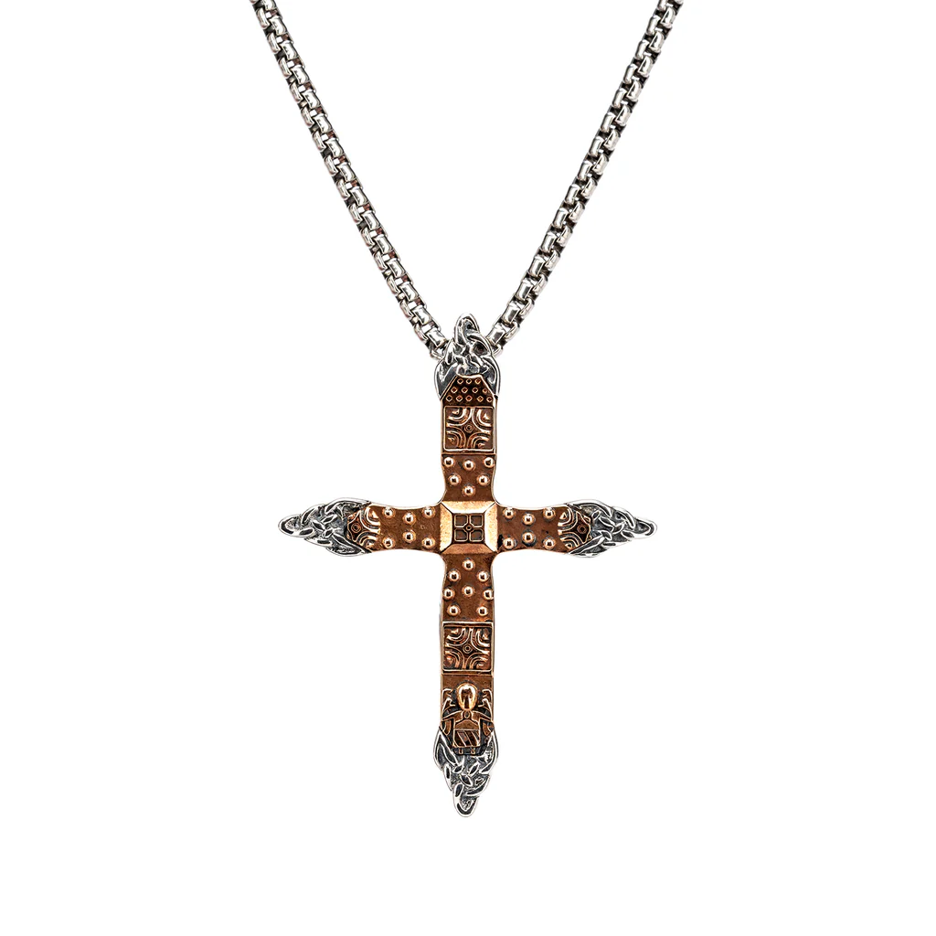 Sterling Silver & Bronze Celtic Cross Necklace 24"