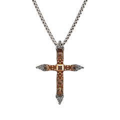 Sterling Silver & Bronze Celtic Cross Necklace 24"