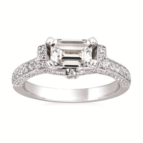 14K East-West Emerald Cut Diamond Engagement Semi-Mount