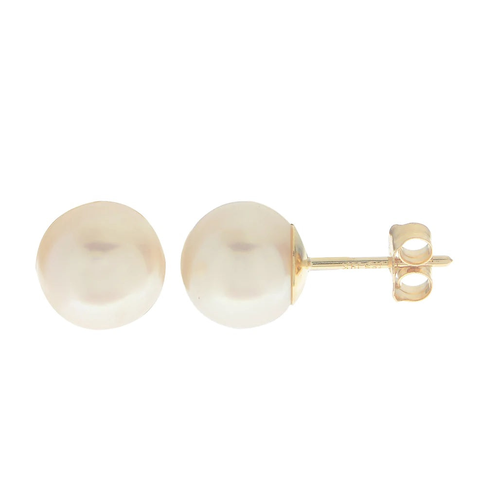 14K Yellow Gold 8MM Akoya Pearl Stud Earrings