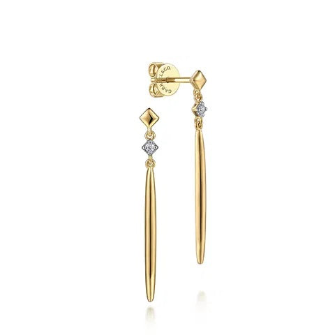 14 Karat Yellow Gold Spike Drop Earrings.