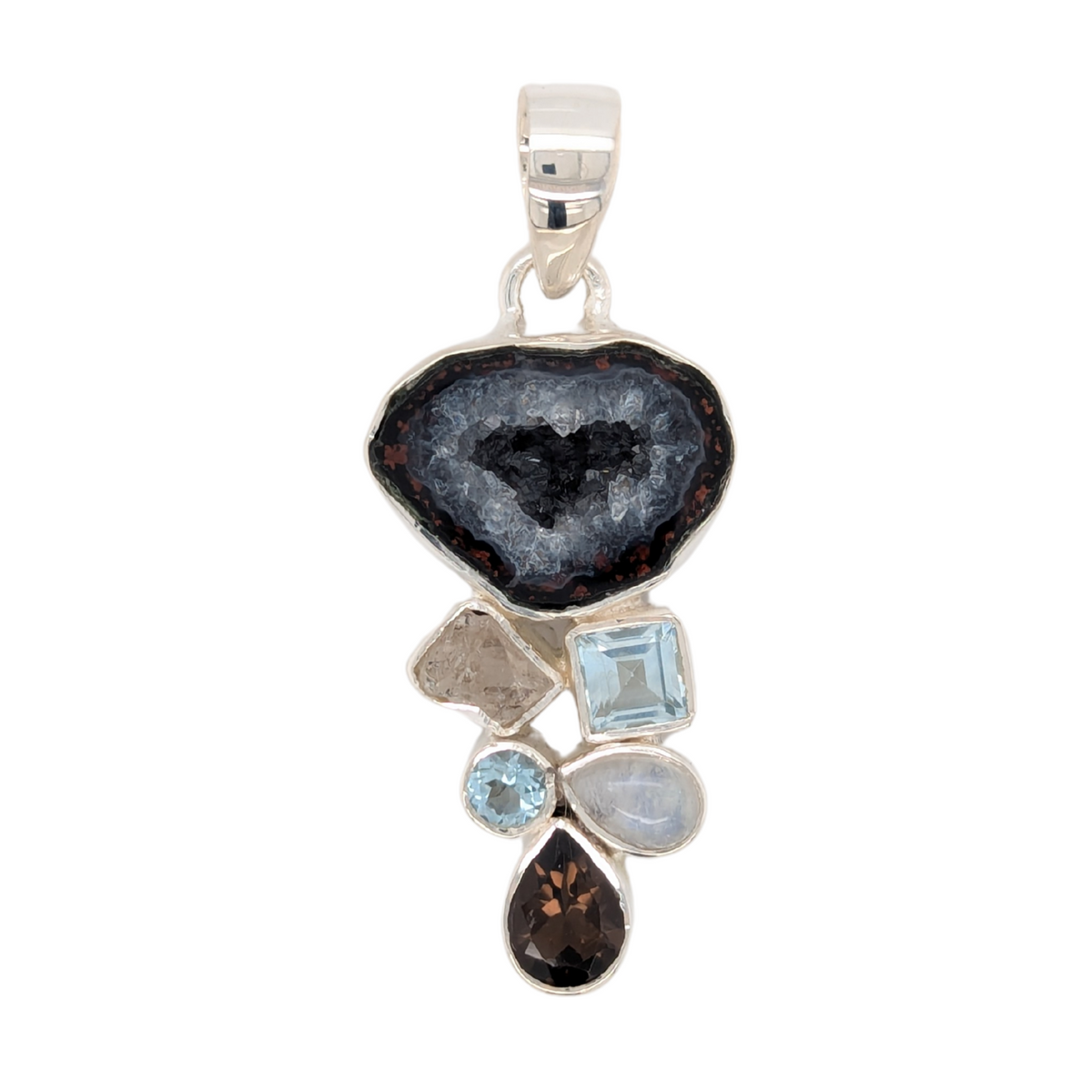 Sterling Silver Baby Geode Multi-Gemstone Pendant