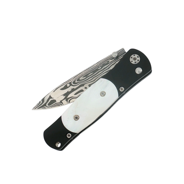 CUSTOM DAMASTEEL MOTHER OF PEARL CERAKOTE BUTTON LOCK