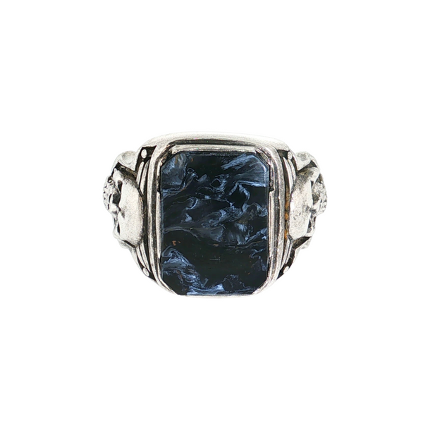 S/S BLUE PIETERSITE SKULL RING