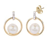 14K gold Pearl Circle Dangle Earrings with Diamonds