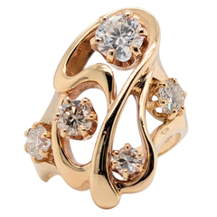 Estate: 14K Yellow Gold 1.55CTW Diamond Freeform Ring