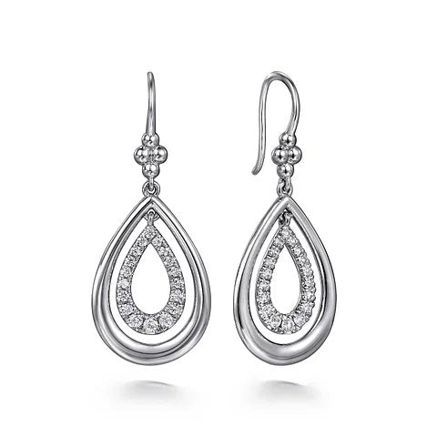Sterling Silver Teardrop Drop Earrings with White Sapphires