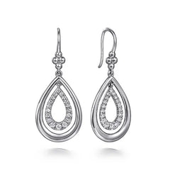 Sterling Silver Teardrop Drop Earrings with White Sapphires