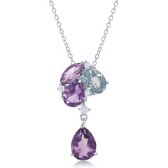 Sterling Silver Amethyst & Blue Topaz Cluster Drop Necklace