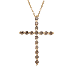 Estate: 10K + 14K Brown Diamond Cross Necklace 18"