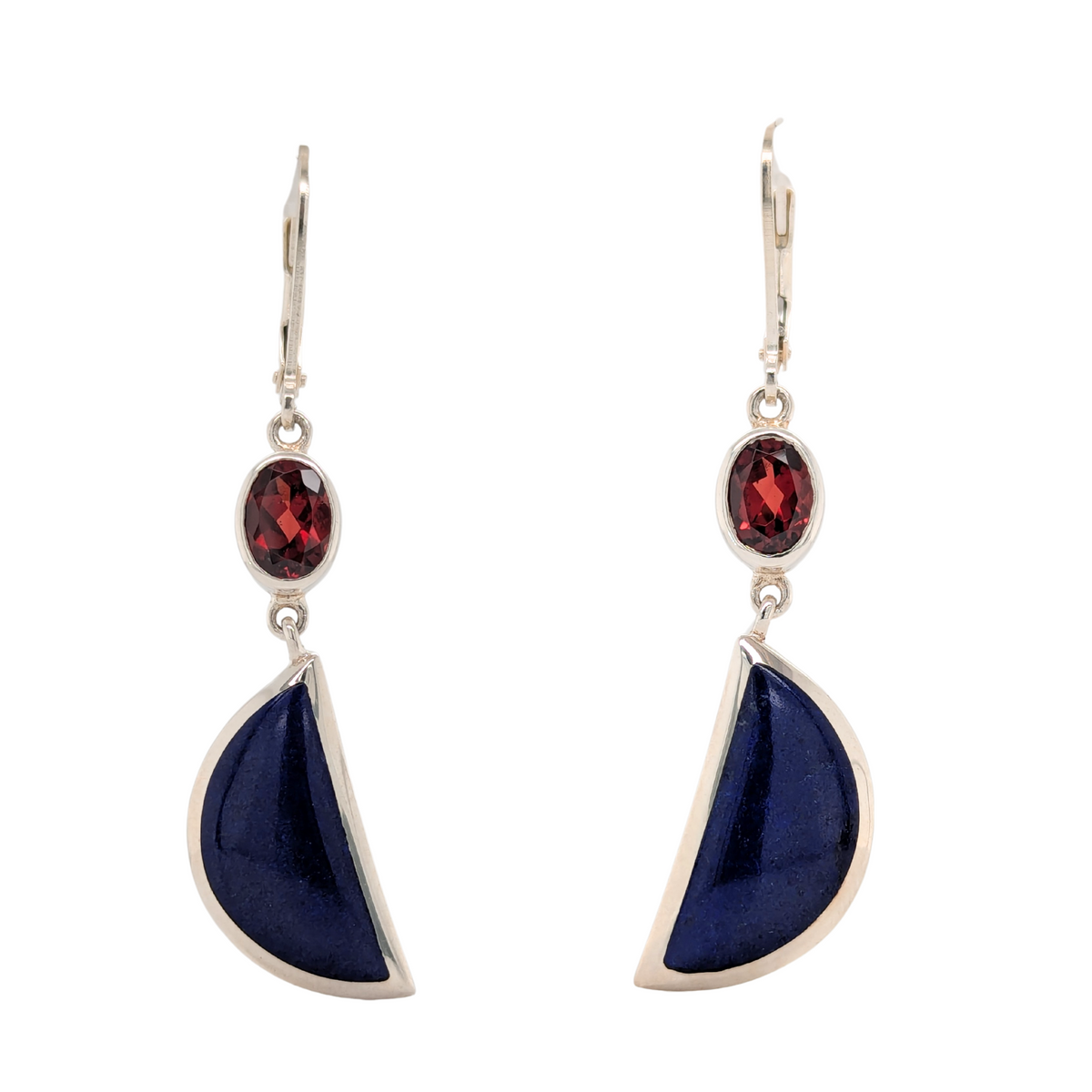 Sterling Silver Garnet & Lapis Lazuli Dangle Earrings